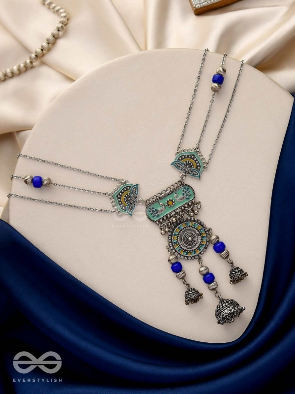 Oxi Radiance - Oxidized necklace with blue and green enamel work