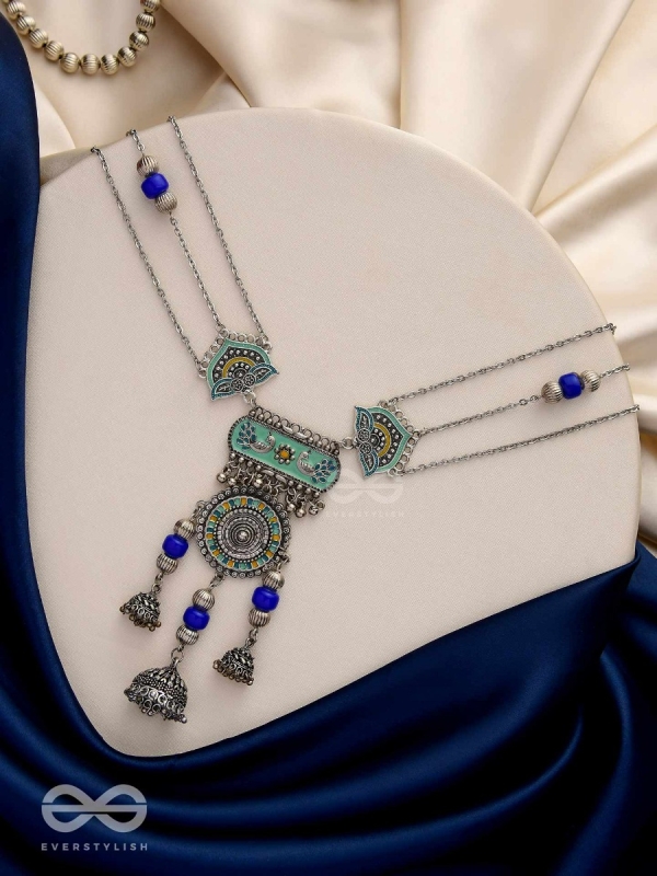 Oxi Radiance - Oxidized necklace with blue and green enamel work