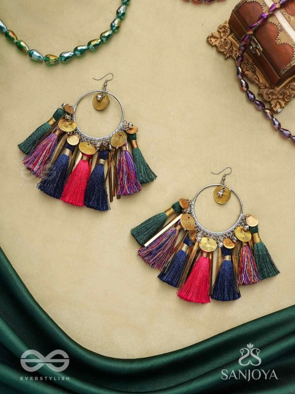 Rasika - The power of aesthetics - Oxidized hoops decorated with multicolour tassels