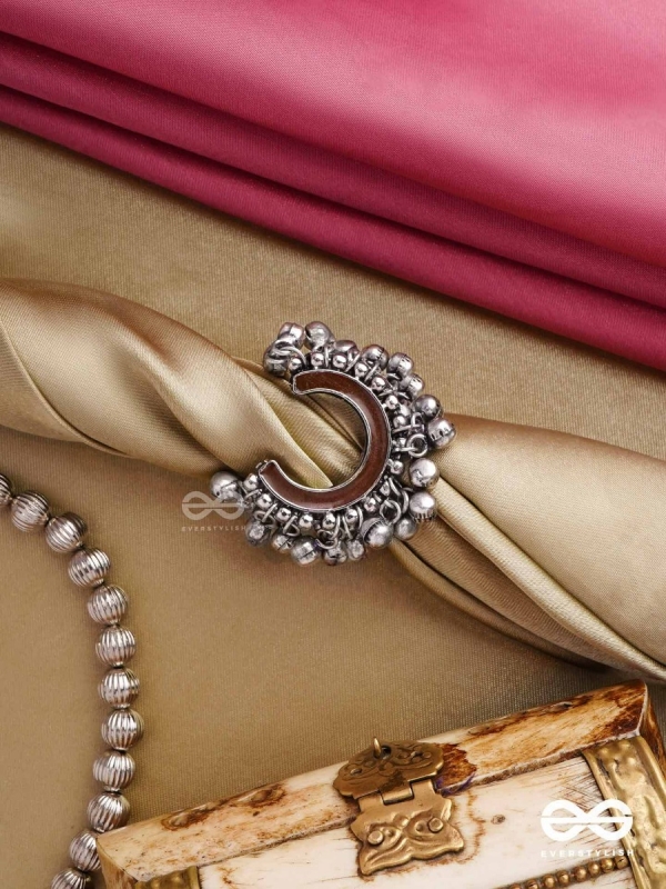 Lunar Embrace-  Oxidized adjustable  ring with ghungroos