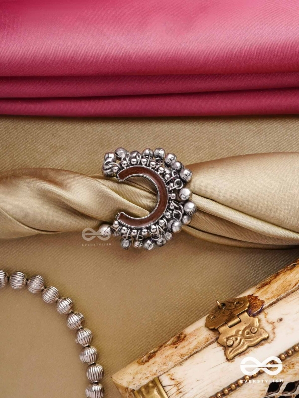 Lunar Embrace-  Oxidized adjustable  ring with ghungroos