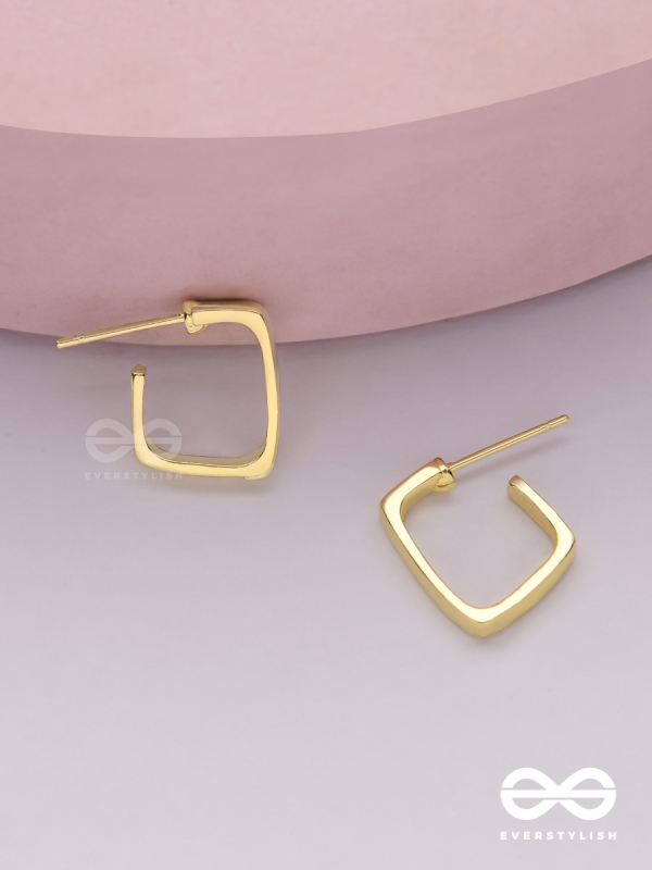 Golden glimmer- Golden colored rectangular  hoop earrings 