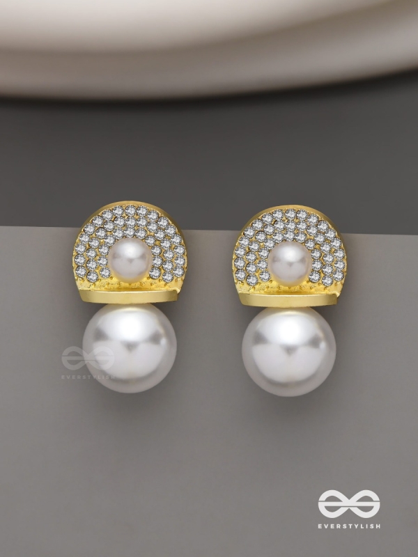 Crystal orbits-  crystal studded statement earrings with dropping pearls 