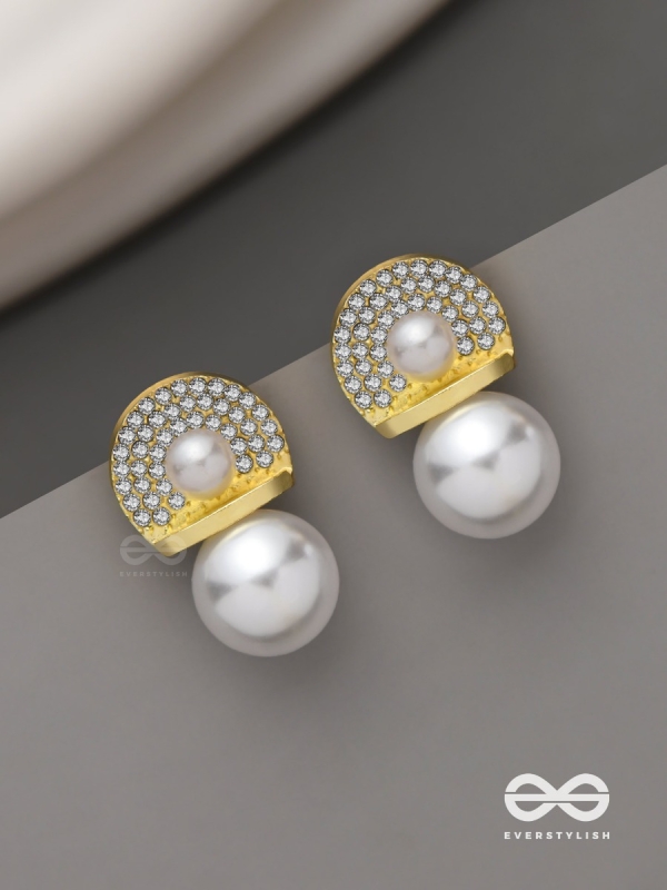 Crystal orbits-  crystal studded statement earrings with dropping pearls 