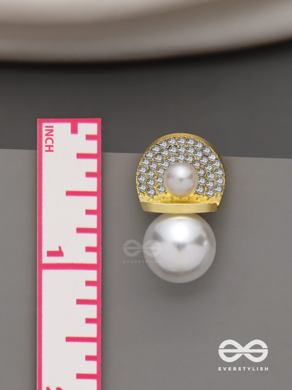 Crystal orbits-  crystal studded statement earrings with dropping pearls 