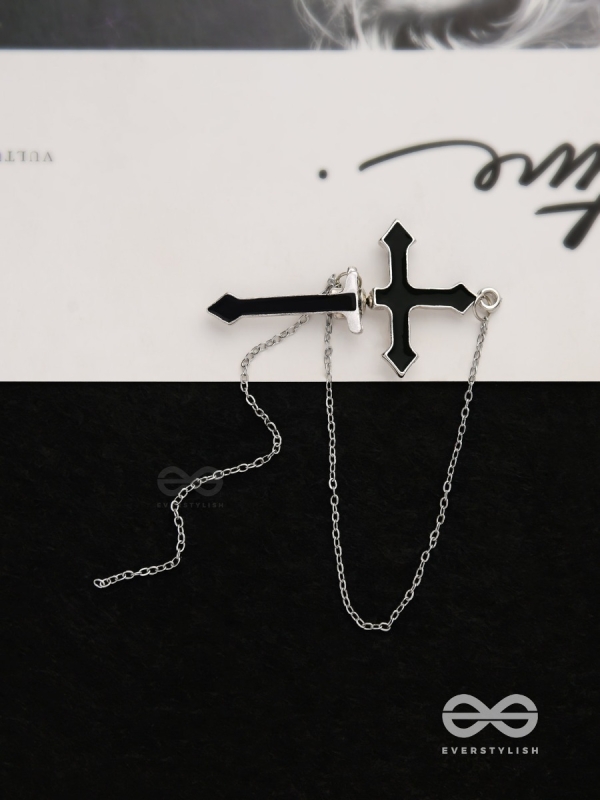 The holy spirit - Black cross sleek Earring  (one ear)