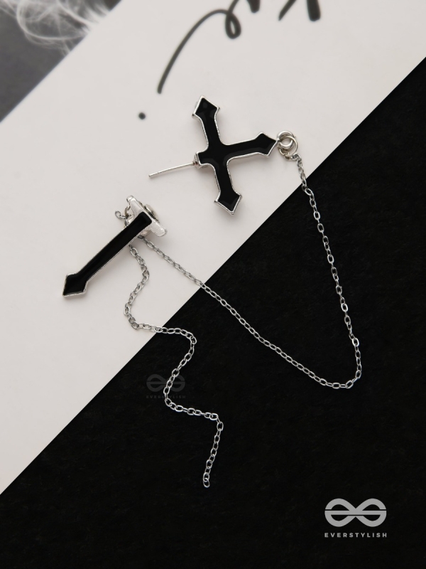 The holy spirit - Black cross sleek Earring  (one ear)
