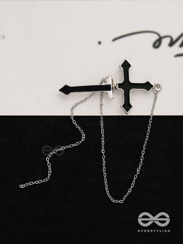 The holy spirit - Black cross sleek Earring  (one ear)