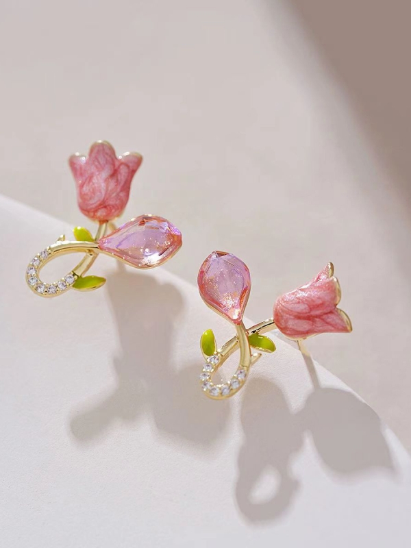 Petal Grace- Pink floral charm earrings