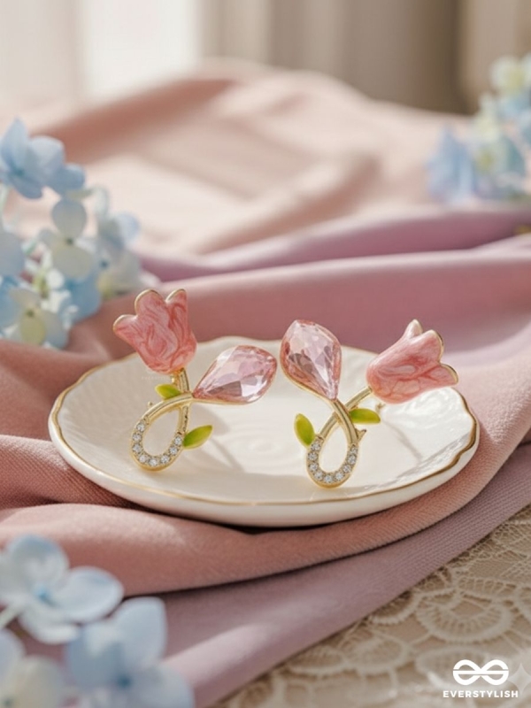 Petal Grace- Pink floral charm earrings