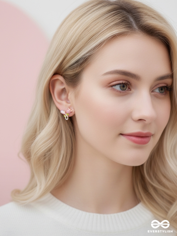 Petal Grace- Pink floral charm earrings