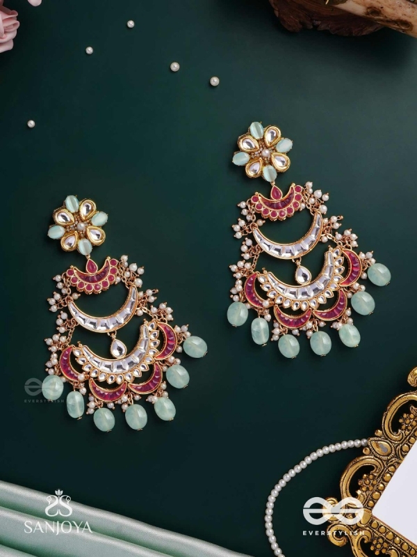CHANDRIKA DHARA- MOONLIGHT CASCADE EXQUISITE FLORAL KUNDAN EARRINGS ADORNED WITH PEARLS AND PASTEL BEADS