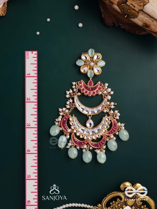 CHANDRIKA DHARA- MOONLIGHT CASCADE EXQUISITE FLORAL KUNDAN EARRINGS ADORNED WITH PEARLS AND PASTEL BEADS