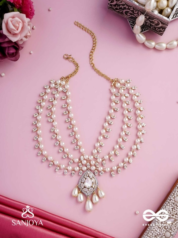SHWETAPUSHPA– SHLOKA AMBANI INSPIRED NECKPIECE WITH SILVER ACCENTS, CZ STONES AND PEARLS