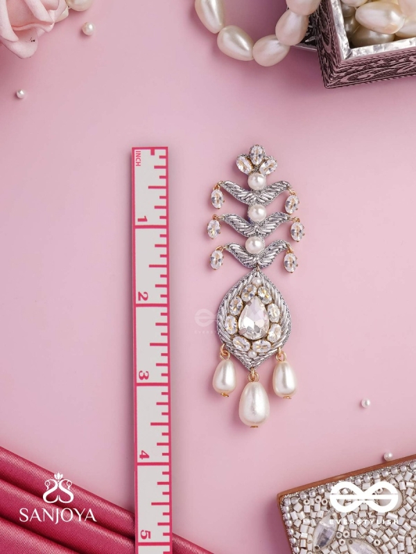 SHWETAPUSHPA– SHLOKA AMBANI INSPIRED EARRINGS WITH SILVER ACCENTS, CZ STONES AND PEARLS