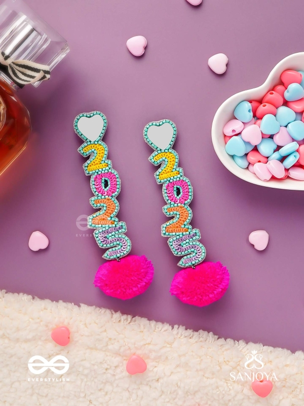 NAVAVARSAM - NEW YEAR  - BEADWORK, MIRRORS AND POM POMS EARRINGS