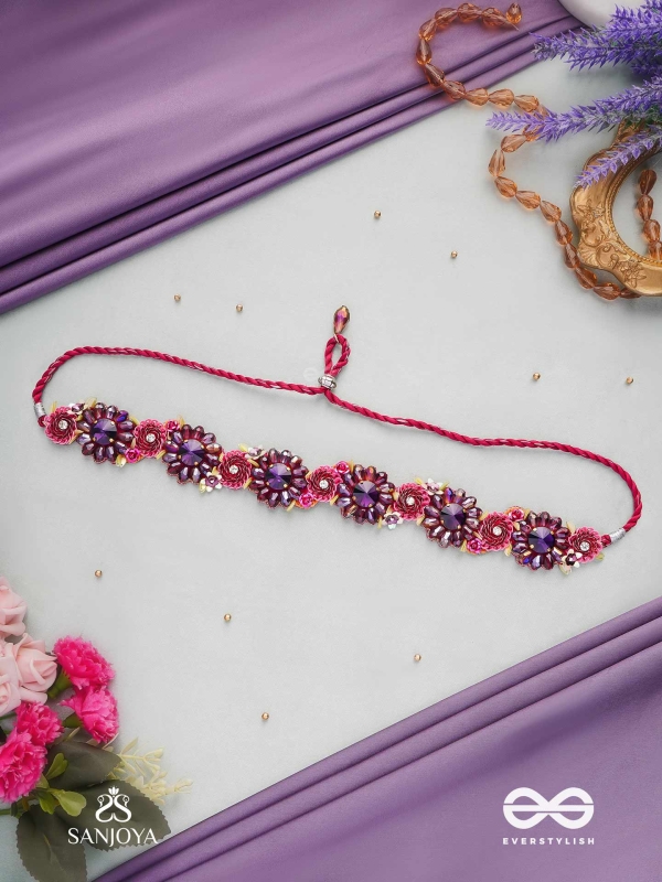 VARNAMALA ABHUSHANA - ADORNMENT OF COLORS - HEADBAND WITH GEMSTONES AND BEADS IN FLORAL PATTERNS
