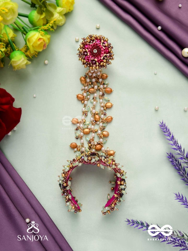 VARNAMALA ABHUSHANA - ADORNMENT OF COLORS - GOLDEN BEADS WTH COLORFUL FLORAL MOTIFS BRACELET ATTACHED WITH ADJUSTIBLE RING