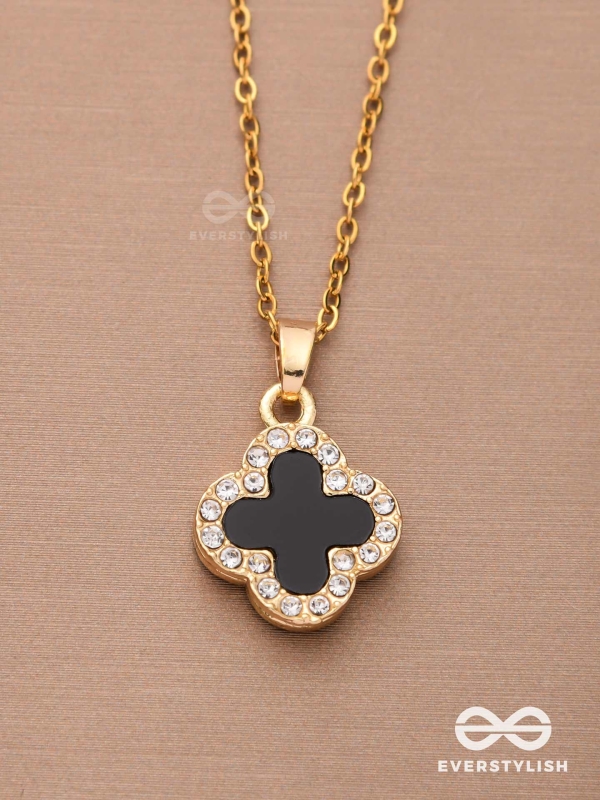 Mystic Clover - Crystal Embellished 2-in-1 Pendant (Black and White)