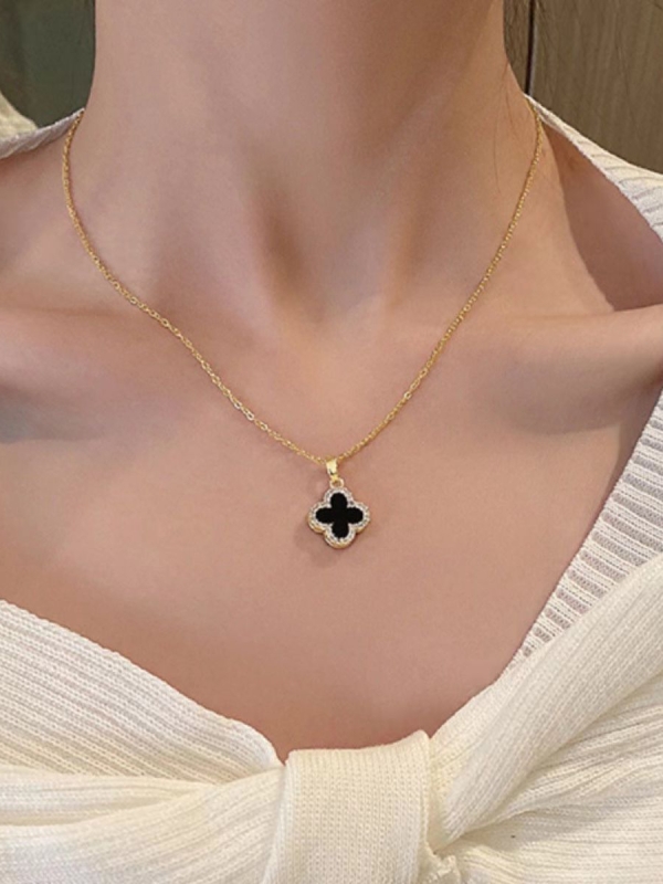 Mystic Clover - Crystal Embellished 2-in-1 Pendant (Black and White)