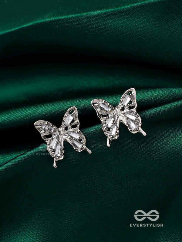 HEAVENLY WINGSPAN - SILVER TONED BUTTERFLY EARRINGS 