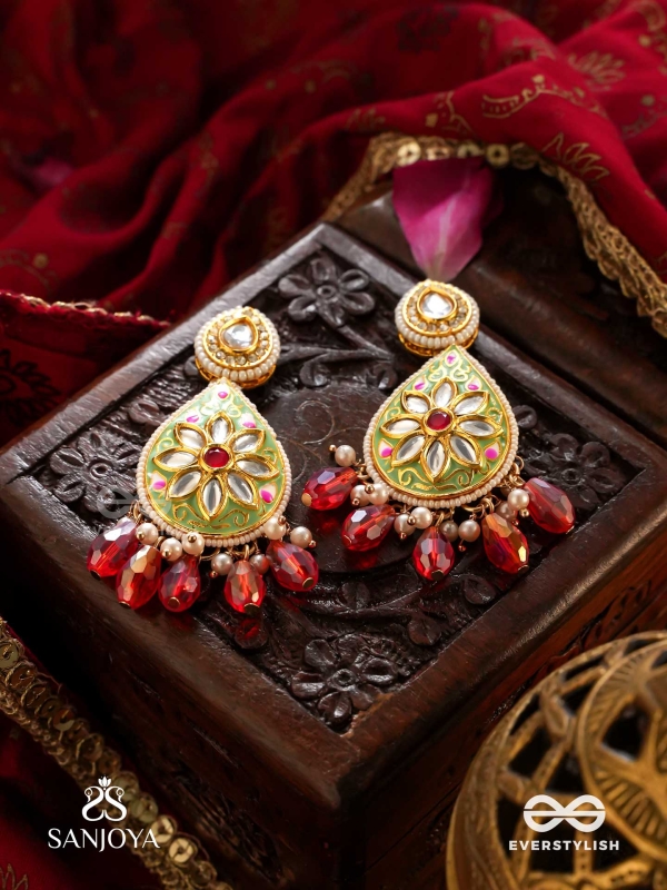 ARUNODAYA - DAWN'S BEAUTY - STONES, GLASS DROPS AND PEARLS KUNDAN HAND EMBROIDERED EARRINGS 