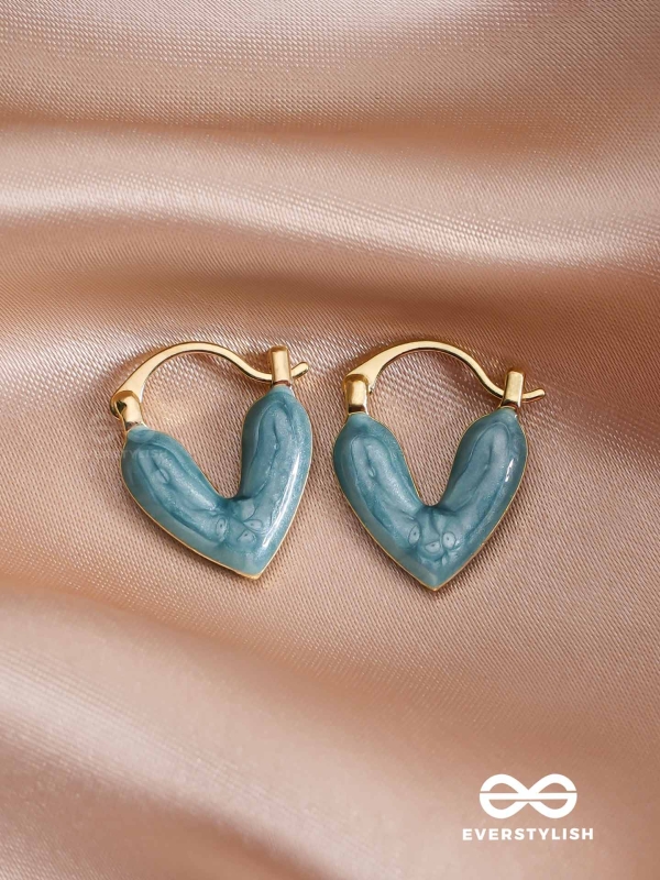 SERENIC SOLACE - BLUE ENAMELED HEART STUD EARRINGS