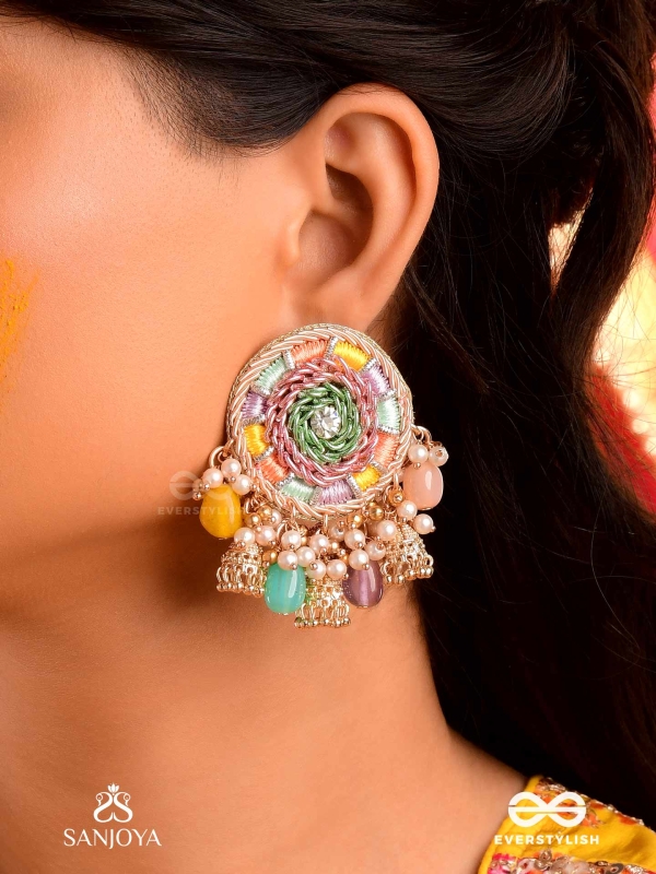 RANGVATI - FULL OF COLORS - EXQUISITE MULTI-HUED EARRINGS WITH PEARL AND CRYSTAL EMBELLISHMENTS