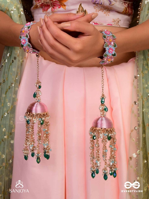 MADHUVRATA - SPRING BLOOM - DELICATE EMBROIDERED KALEERE WITH BANGLES WITH FLORAL MOTIFS, BEADS AND PEARL DROPS