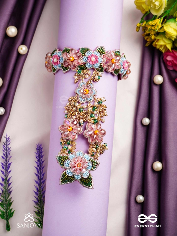 MADHUVRATA - SPRING BLOOM - DELICATE EMBROIDERED HAATHPHOOL WITH FLORAL MOTIFS, BEADS AND PEARLS