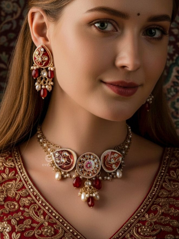 ARUNAMUKHI- FACE OF THE RED SUN - HANDMADE KUNDAN SET WITH NECKLACE AND EARRINGS 