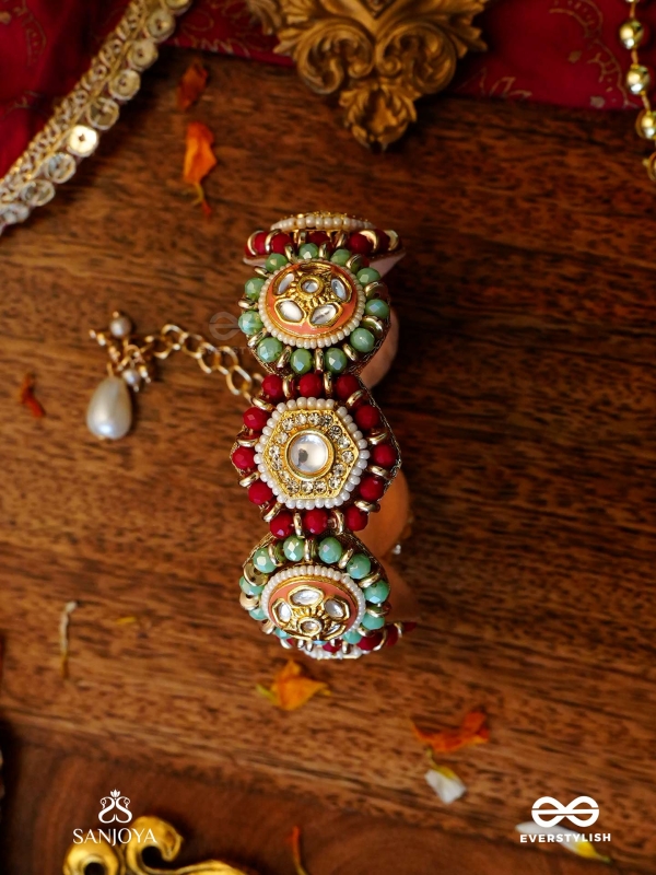 VIBHAVARI - NIGHT FULL OF SPLENDOR - MULTI-COLOR ENAMELLED KUNDAN BRACELET WITH PEARLS AND BEADS