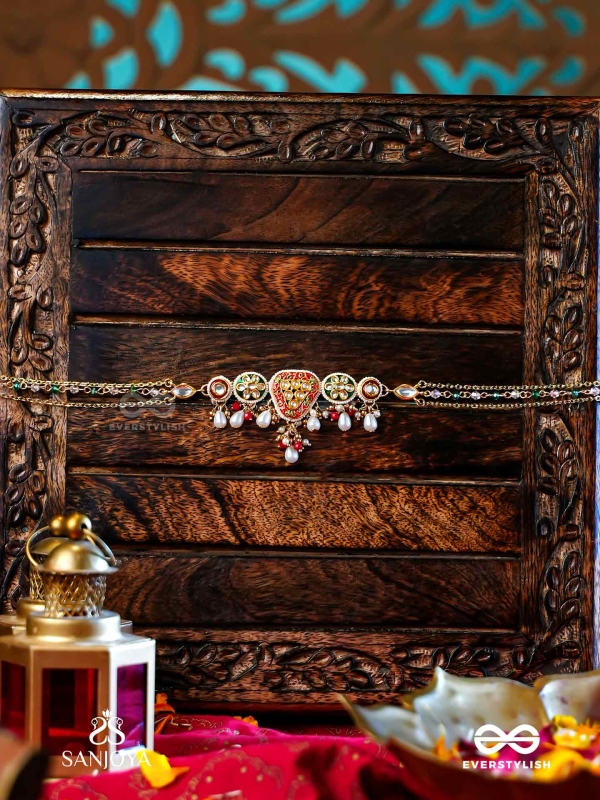 SUNDARIKA - BEAUTIFUL ONE - INTRICATE KUNDAN NECKLACE WITH ENAMEL WORK AND PEARL DROPS