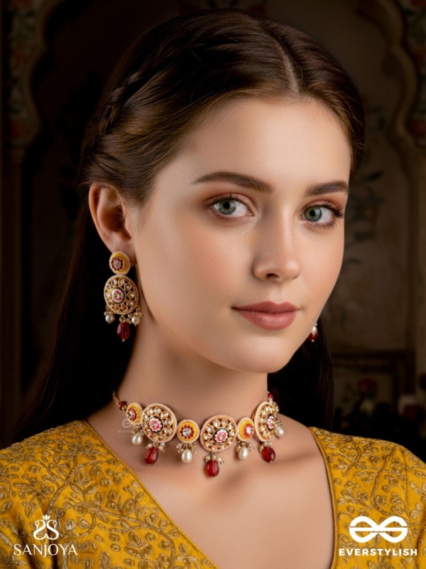 DIVYANJALI - DIVINE OFFERING - HANDMADE KUNDAN SET WITH NECKLACE AND EARRINGS 