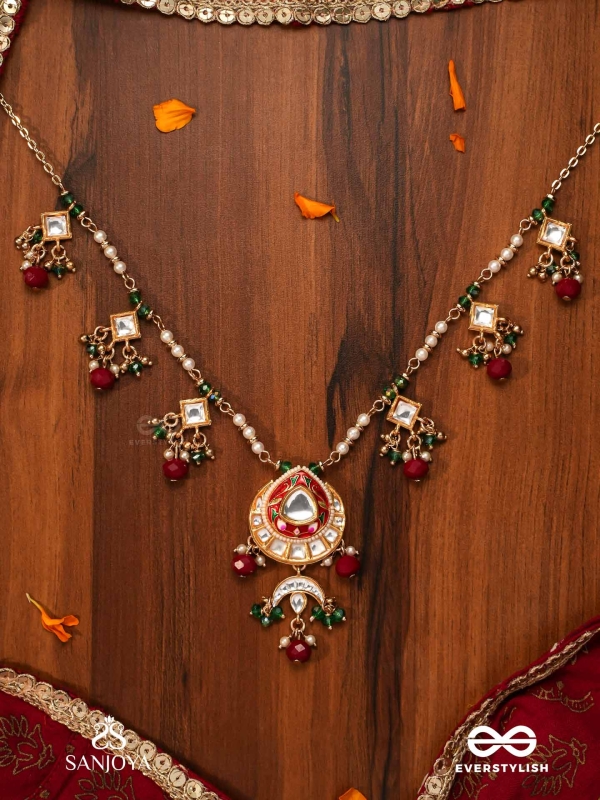 ANUPRITA - DIVINELY ADORNED - TRADITIONAL KUNDAN NECKLACE WITH PEARL AND BEADS