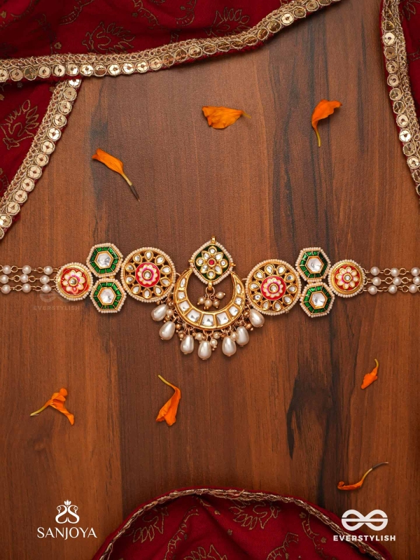 VIBHAVATI - ADORNED WITH RICHNESS - EXQUISITE KUNDAN CHOKER WITH ENAMELLED POLKI DESIGN, PEARLS AND GEMSTONES