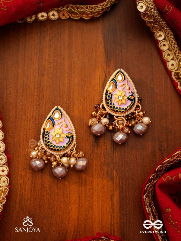 CHITRAMANI - JEWELLED ART - HANDCRAFTED KUNDAN EARRINGS WITH DETAILED ENAMEL WORK AND SOFT GEM DROPS