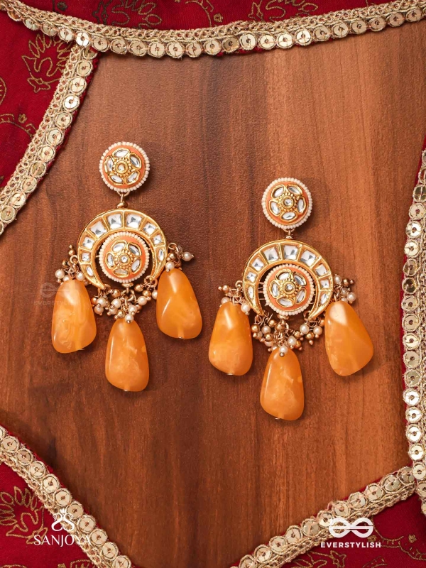 SHATRUNJAYA - CONQUEROR’S GLORY - GRAND HERITAGE KUNDAN EARRINGS WITH ENAMELLED ACCENTS AND ORANGE GEMS