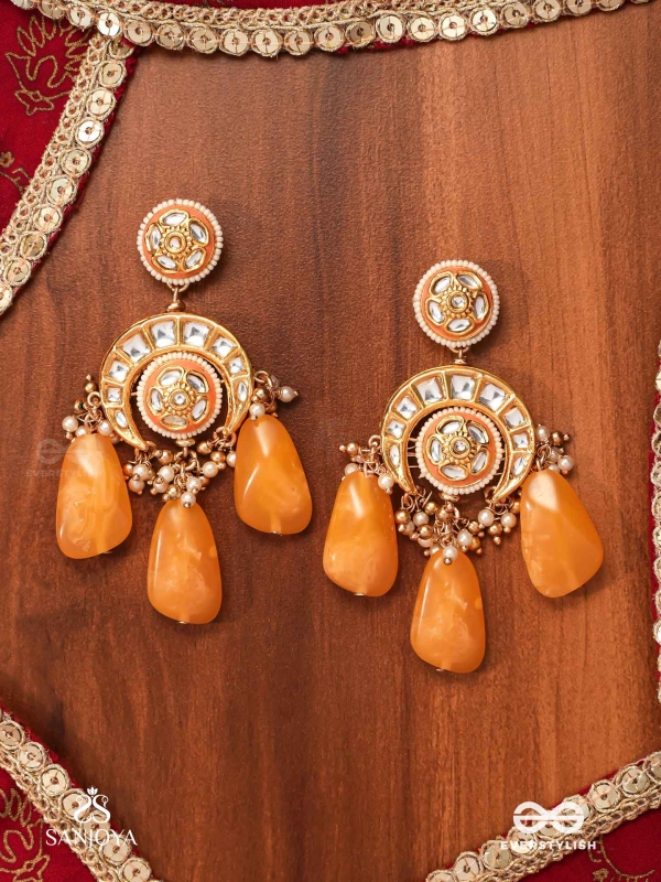 SHATRUNJAYA - CONQUEROR’S GLORY - GRAND HERITAGE KUNDAN EARRINGS WITH ENAMELLED ACCENTS AND ORANGE GEMS