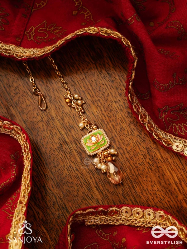 MRINALIKA - LOTUS PETAL - GRACEFUL ENAMELLED HANDCRAFTED KUNDAN MAANGTIKA WITH SOFT PASTEL GEMSTONES