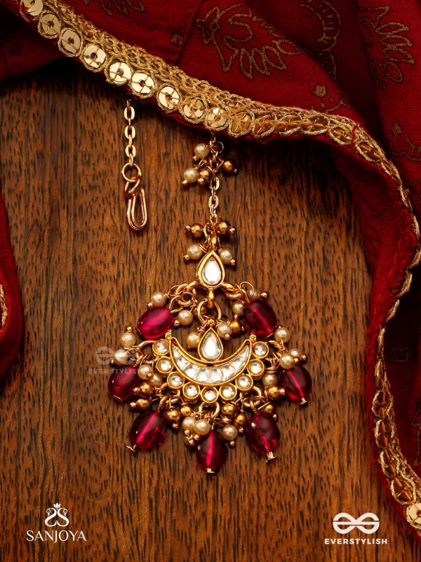 PUSHPALEKHA - STROKES OF FLOWERS - INTRICATE FLORAL ENAMELLED KUNDAN MAANGTIKA WITH RUBY BEADS