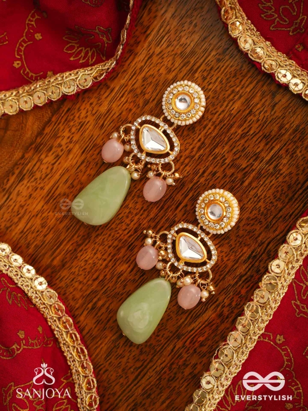 SHITALA - COOLING GRACE - CLASSIC GREEN KUNDAN POLKI EARRINGS WITH GOLDEN DETAILS AND SOFT GEM ACCENTS