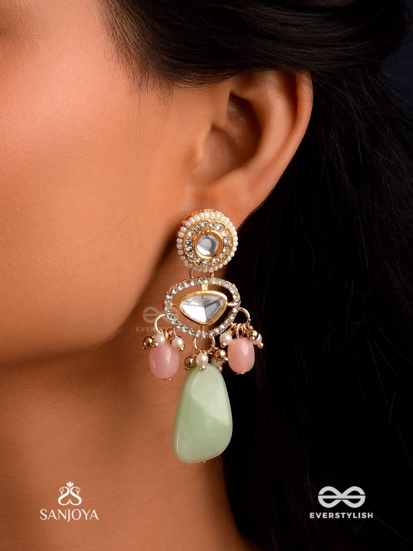 SHITALA - COOLING GRACE - CLASSIC GREEN KUNDAN POLKI EARRINGS WITH GOLDEN DETAILS AND SOFT GEM ACCENTS