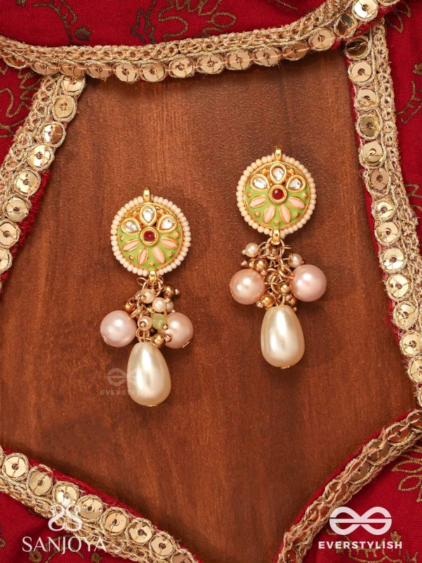 TANVIKA - DELICATE BEAUTY- DELICATE ENAMELLED EARRINGS WITH PEARLS AND BEADS