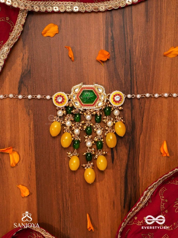 PITAMBRINI - ADORNED IN YELLOW- KUNDAN HANDCRAFTED NECKPIECE WITH PEARLS AND BEADS