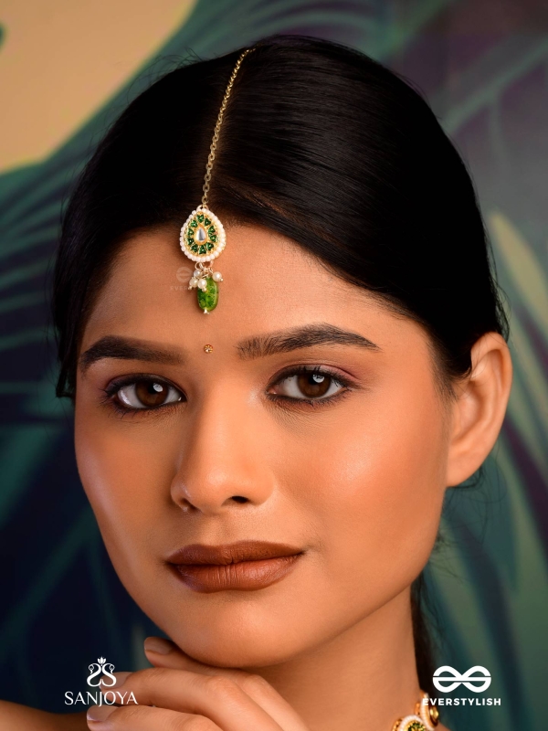 SATRANGIJA - RAINBOW-CLAD- FESTIVE ENAMELLED KUNDAN MAANGTIKA WITH COLORFUL DROPS AND PEARLS