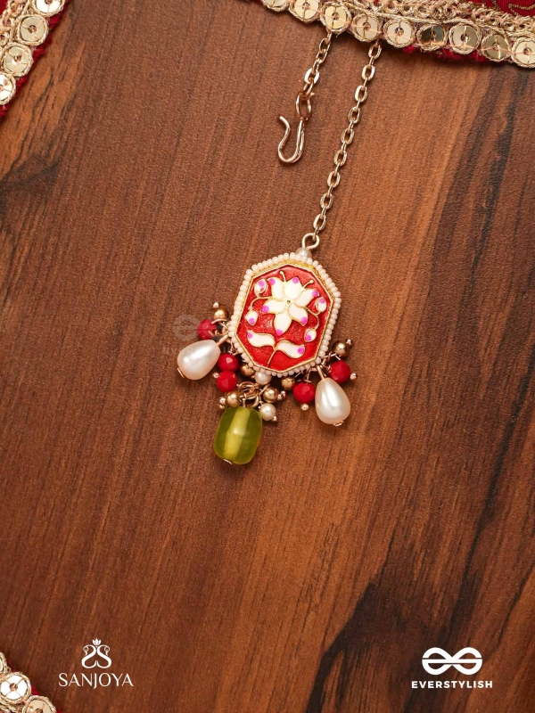 PADMALATA - LOTUS CREEPER - ENAMELED LOTUS PATTERN MAANGTIKA WITH PEARLS AND BEAD DROPS