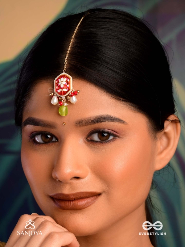 PADMALATA - LOTUS CREEPER - ENAMELED LOTUS PATTERN MAANGTIKA WITH PEARLS AND BEAD DROPS