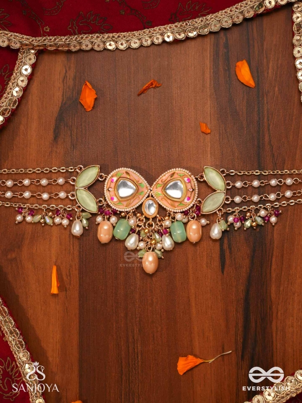 VASANTILATA - SPRING VINE- CHARMING PASTEL KUNDAN NECKLACE WITH GEMSTONES, BEADS AND PEARL DROPS