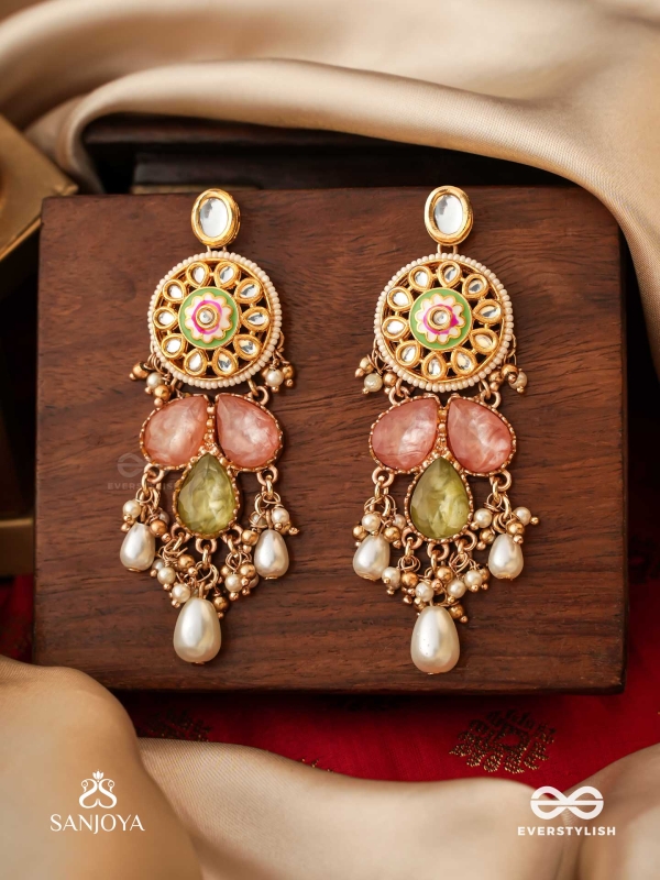 TARUNIMA - FRESHNESS- SIMPLE GRACEFUL EARRINGS WITH GEMSTONES, KUNDAN AND PEARLS